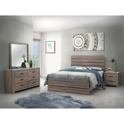 Ensemble de chambre à coucher à panneau de lit à lattes Geary Oak