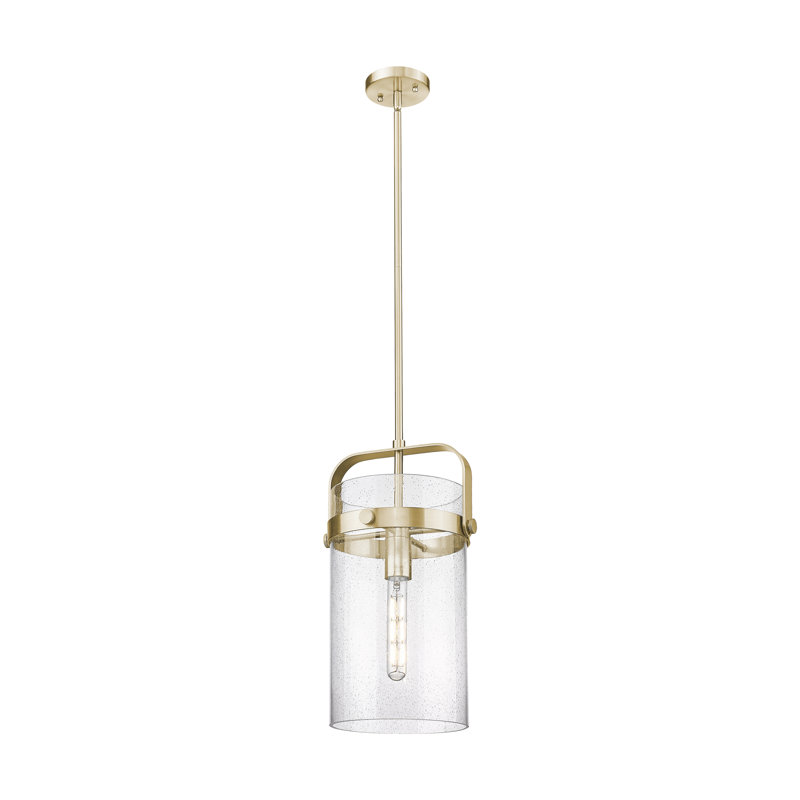 Luminaire suspendu avec tige 1 lumière 4 po Pilaster, H 14 po x l 8 po x P 8 po, Grainé, Bronze champagne