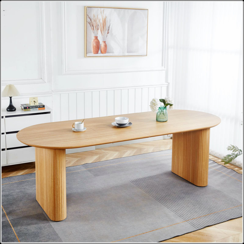 Extensible MDF Dining Table, Perfect For Home And Office, Durable And Stylish With Pedestal Base, Oak