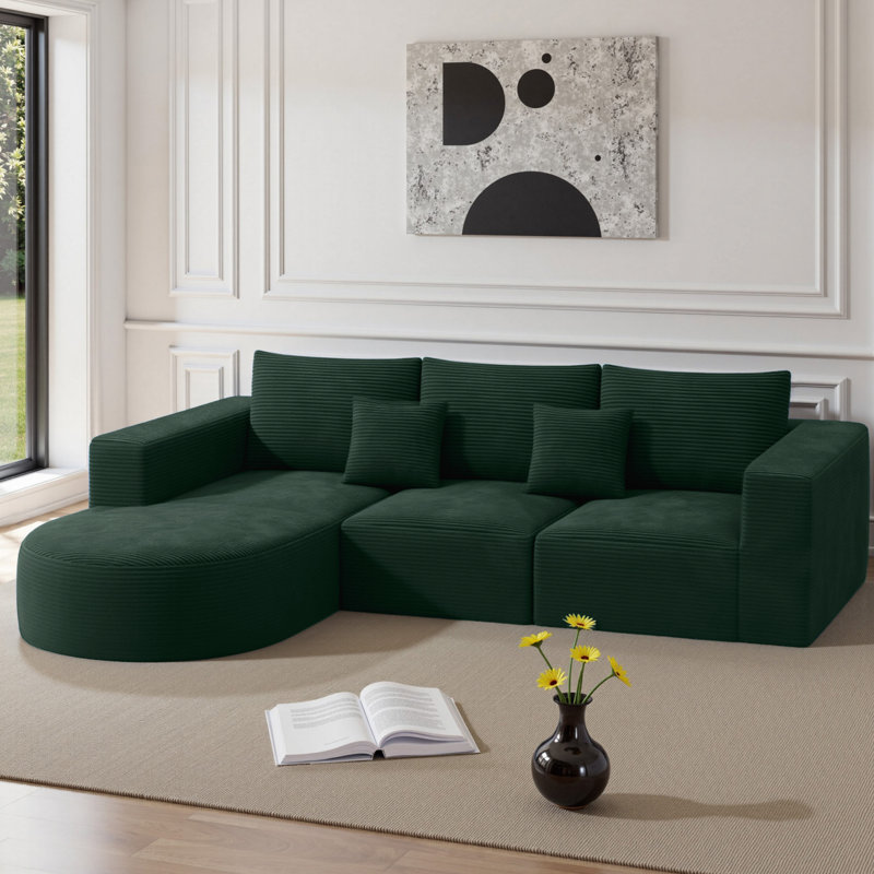 3 Seater Corner Sofa , Left Hand Facing, Green