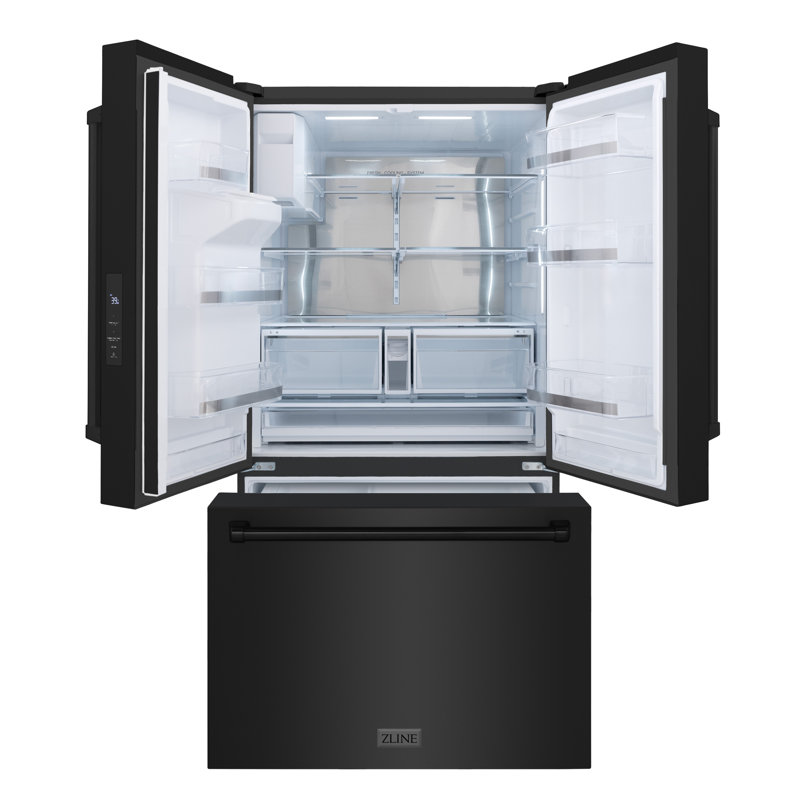 Zline 36 In. 28.9 Cu. Ft. Standard-depth French Door External Water Dispenser Refrigerator With Dual Ice Maker In Fingerprint Resistant Stainless Steel