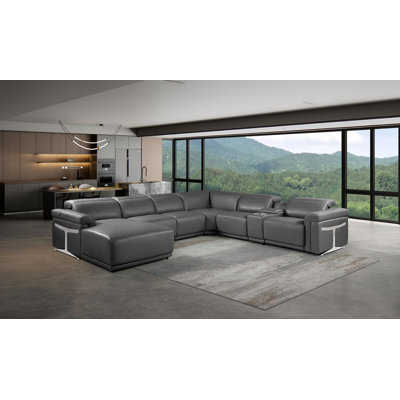Canapé modulaire en forme de L gris foncé de 7 pièces avec 3 fauteuils inclinables électriques et appuis-tête réglables faisant face à la gauche