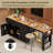 85.5" Kitchen Island with Extendable Dining Table, Kitchen Storage Table with 3 Side Open Shelves, Rolling Kitchen Island with Power Outlet, 3 Drawers, 2 Doors, for Kitchen, Dining Room, Black-2112123242