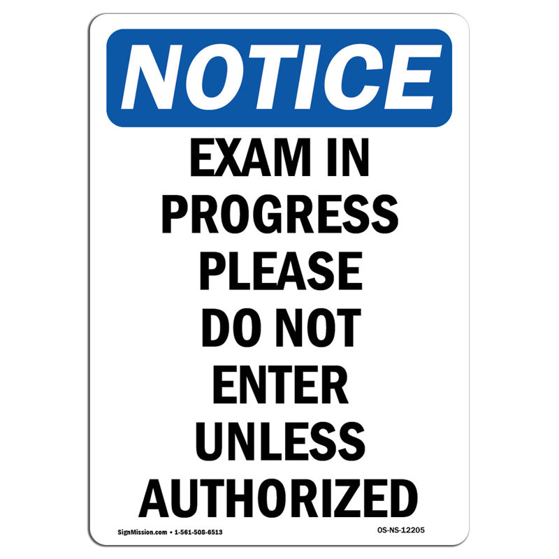 Exam in Progress Please Do Not Sign