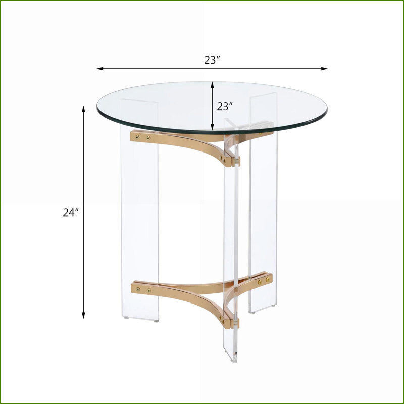 Table basse ronde à finition dorée avec plateau en verre trempé, facile à nettoyer et amp; Facile à assembler pour le salon