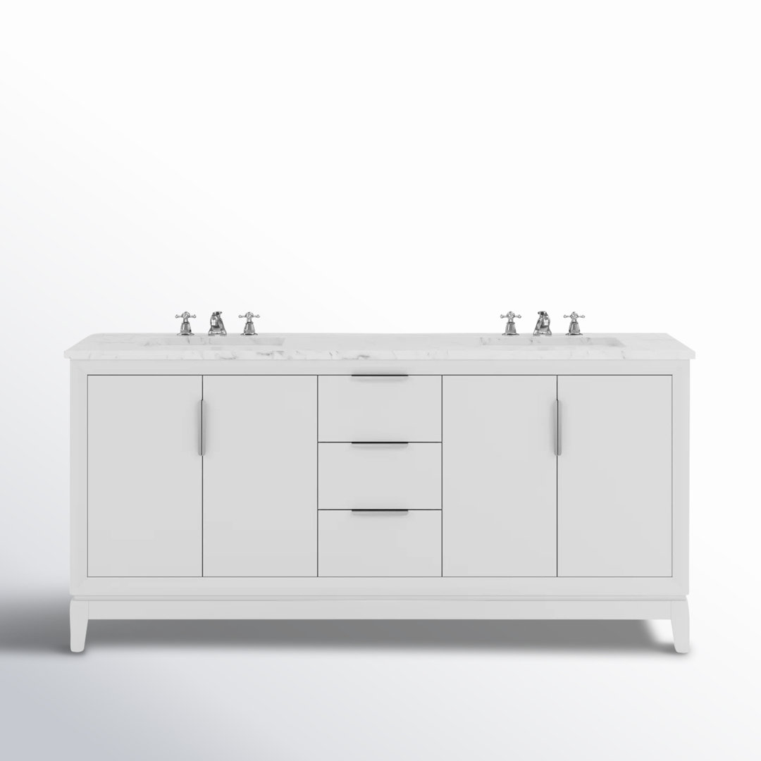 Elizabeth 72" Carrara White Marble Countertop Bath Vanity with Faucet Water Creation Faucet 