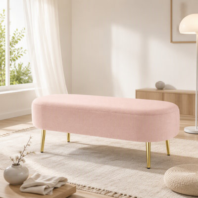 Banc de rangement repose-pieds ovale en flanelle avec pieds en métal - rose