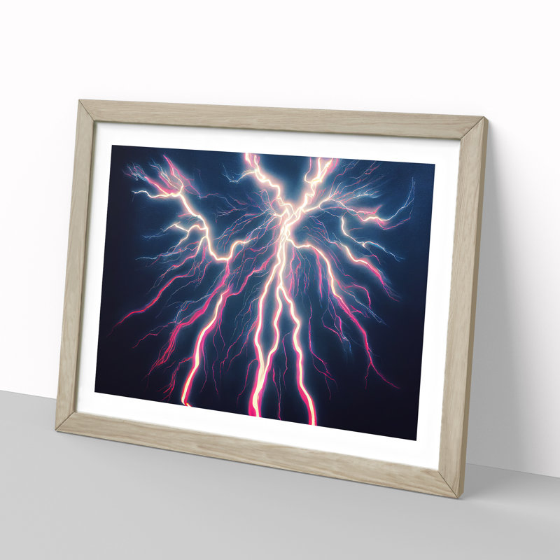 Righteous Lightning Bolt - Single Picture Frame Print, 25cm H x 34cm W x 2cm D, Oak Framed