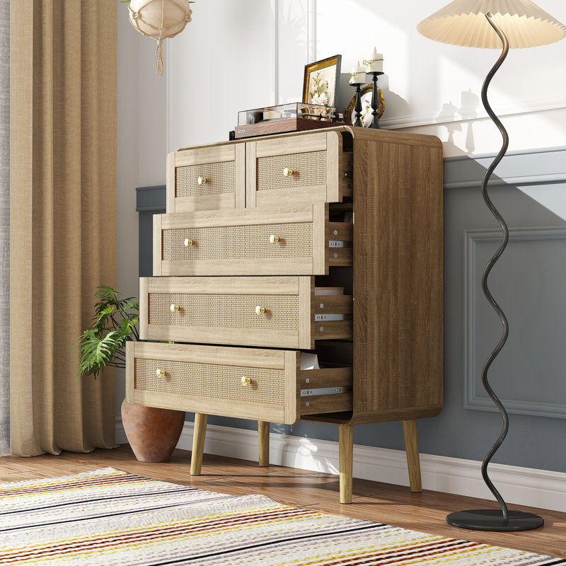 Ceriyah 39.8"H 5-Drawer Wood Chest with Rattan Drawer Fronts