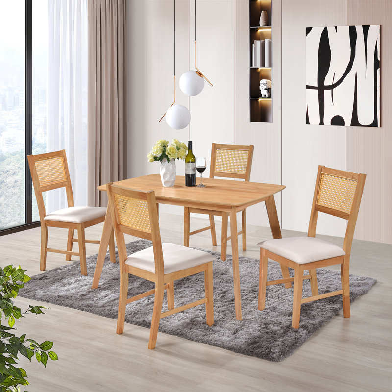 Benie 17'' H Tufted Fabric Upholstered Dining Chair, Natural Oak