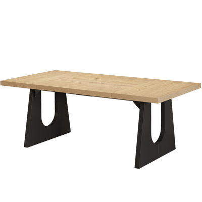 71 Inch Farmhouse Oak and Black Dining Table for 6-8, Large Rustic Rectangular Kitchen & Dinner Table with Solid Wood Legs, Vintage Centerpiece for Di