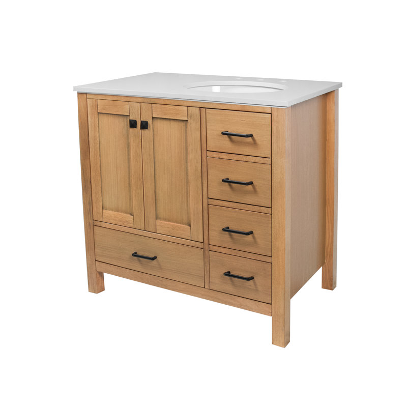 Claudett 36'' Single Bathroom Vanity with Top, Engineered White, Blonde