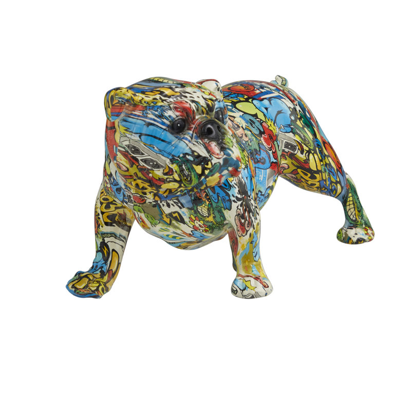 Sculpture de chien en résine Novogratz, H 8,15 po x l 8 po x P 14,7 po, Jaune/bleu