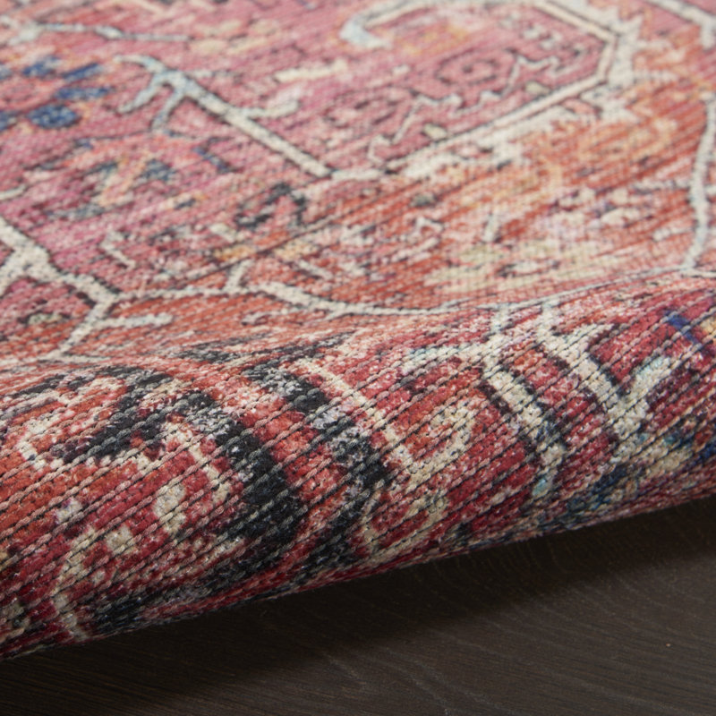 Brick Red Floral Cotton Chenille Runner Rug 2'2" x 12'