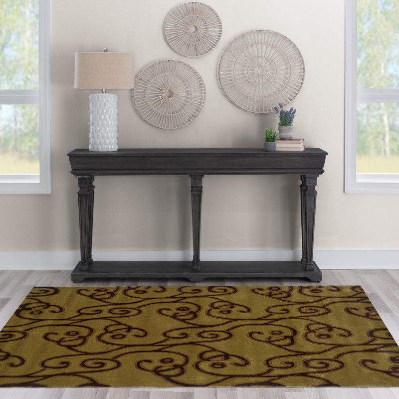 Tapis vert / brun touffeté à la main Marisela, Rectangle 8 pi x 10 pi
