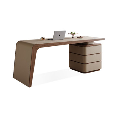 Khaki + Nut-brown Rectangular Manufactured Wood with 3 drawers desk