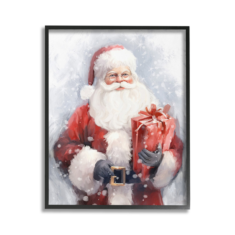 «Santa With Red Gift Single Frame Frame» par Ramona Murdock sur toile, Giclée encadrée noir minuit, H 20 po x l 16 po
