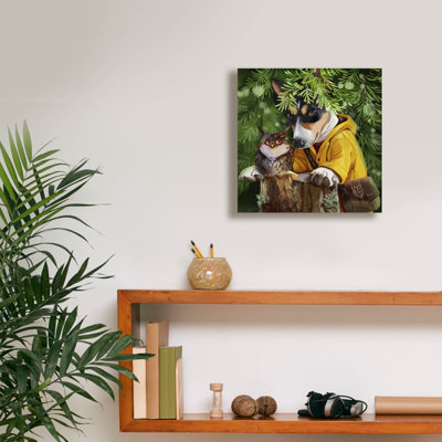  «Basanji in a Yellow Cloak and An Owl» par Kajenna, art mural sur toile, 12 po x 12 po