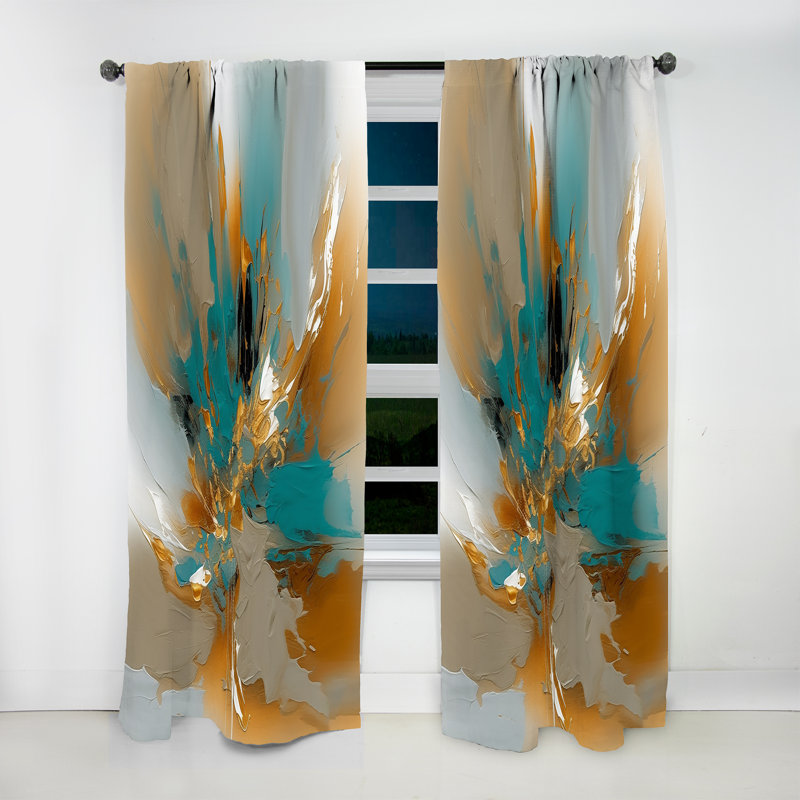 Encre fluide en marbre doré et turquoise I - Rideau moderne - Velours obscurcissant - 1 panneau, L 52 po x L 90 po