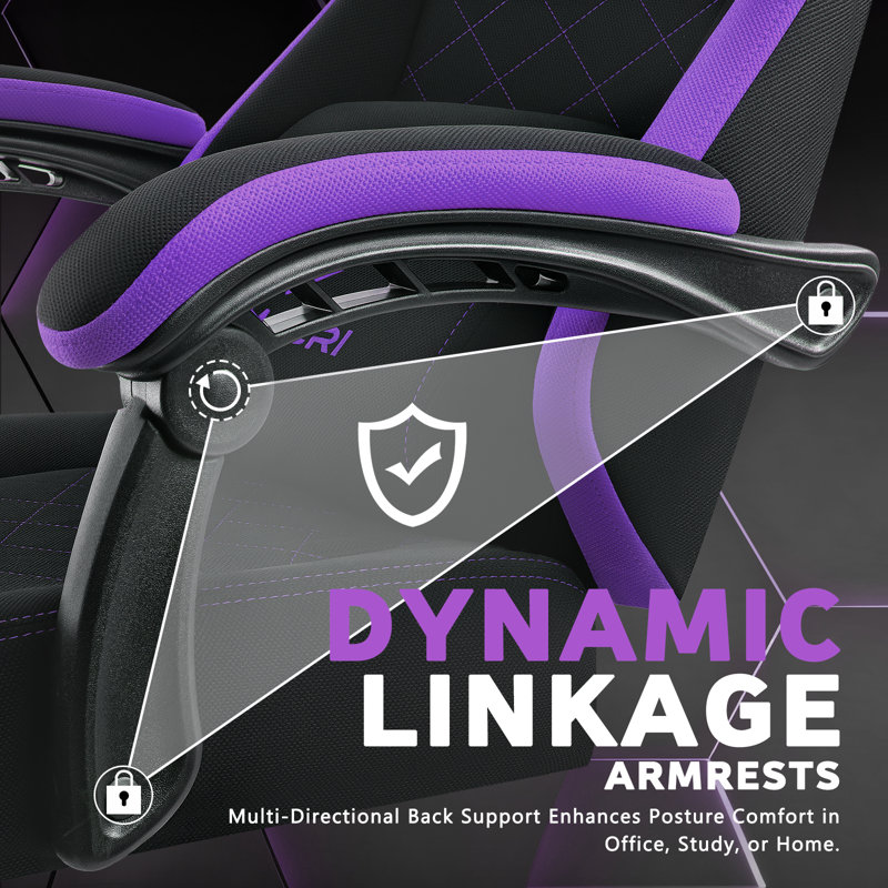 Gaming Chair With Footrest, Racing Style Computer Gamer Chair With Headrest And Lumbar Support, Black/Purple