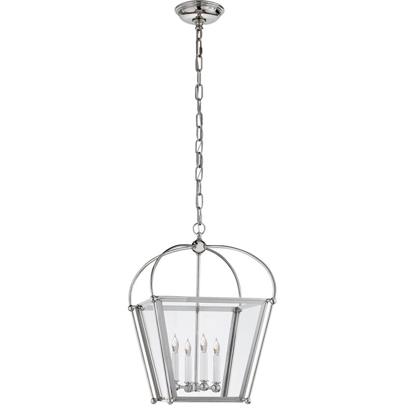 Chapman & Myers Riverside Small Square Lantern, Polished Nickel, 20" H x 13.75" W x 13.75" D