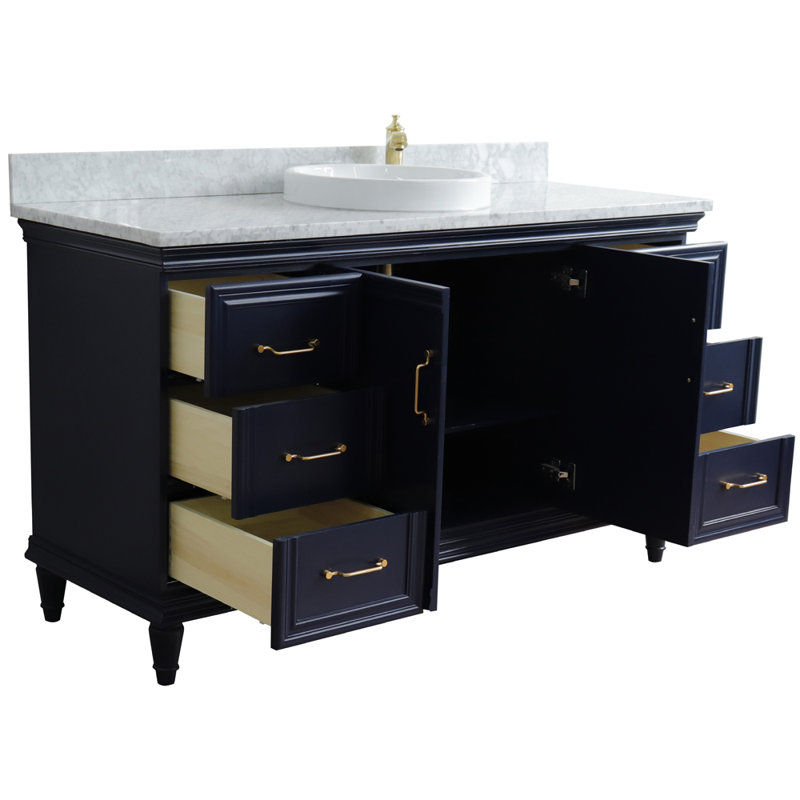 Neponset 61'' Single Bathroom Vanity with Carrara Marble Top, Blue