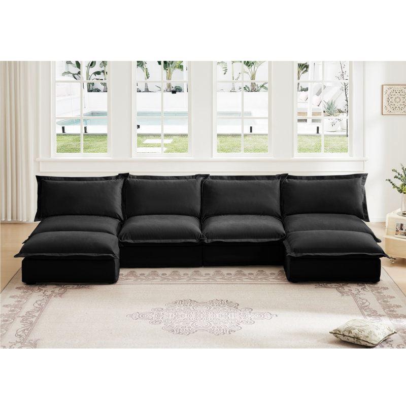 Canapé modulaire en U à 4 places avec canapé-lit modulaire à accoudoirs avec repose-pieds réversible et grands coussins de style français, canapé modulaire à assise profonde confortable, chenille