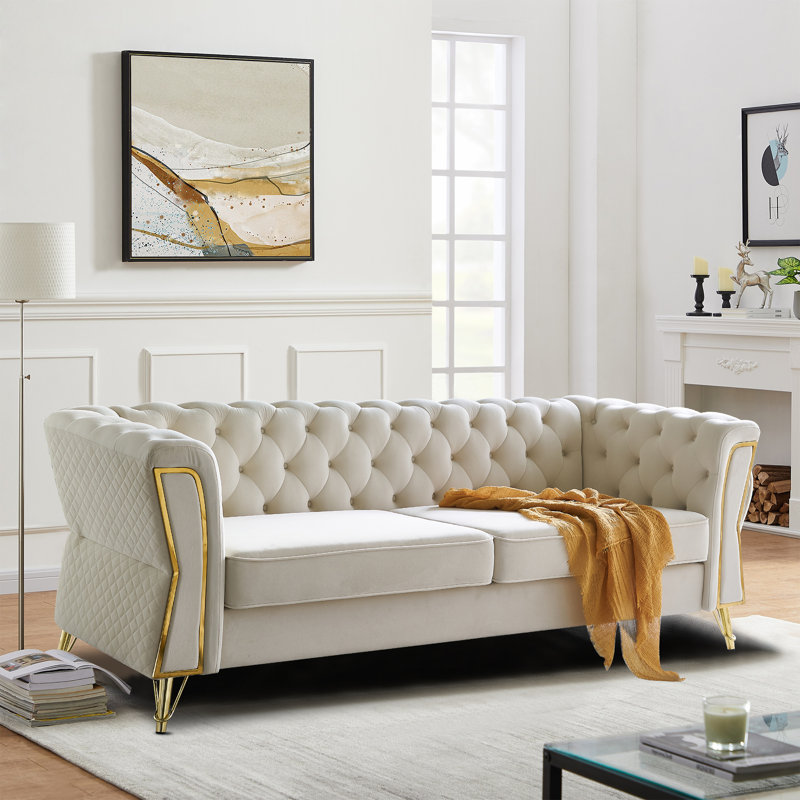 Vallene 87.4'' Velvet Sofa, Beige