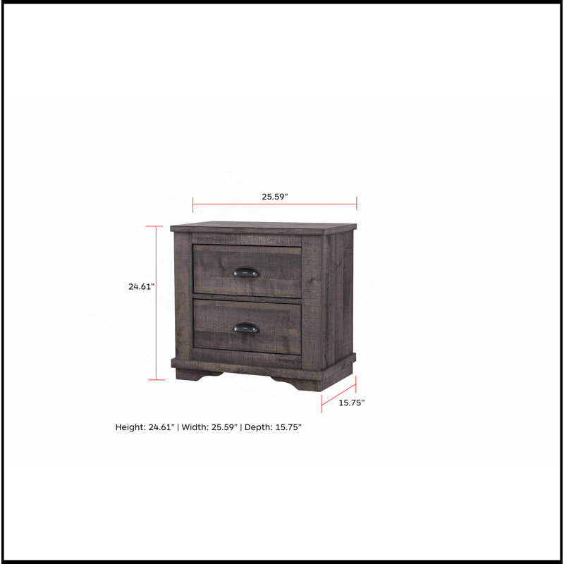 Table de chevet contemporaine à 2 tiroirs 1Pc, Gris
