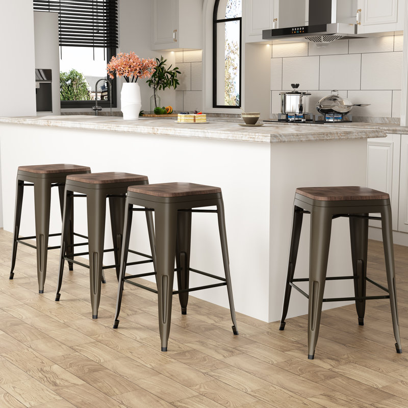 Hartung Counter Stool with Metal Frame, Rusty, Counter Stool (26” Seat Height)