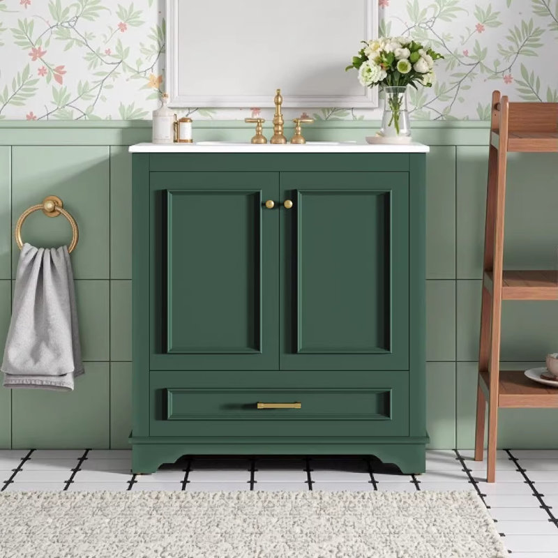 Meuble-lavabo moderne 30 po avec cadre en bois massif et portes à fermeture en douceur