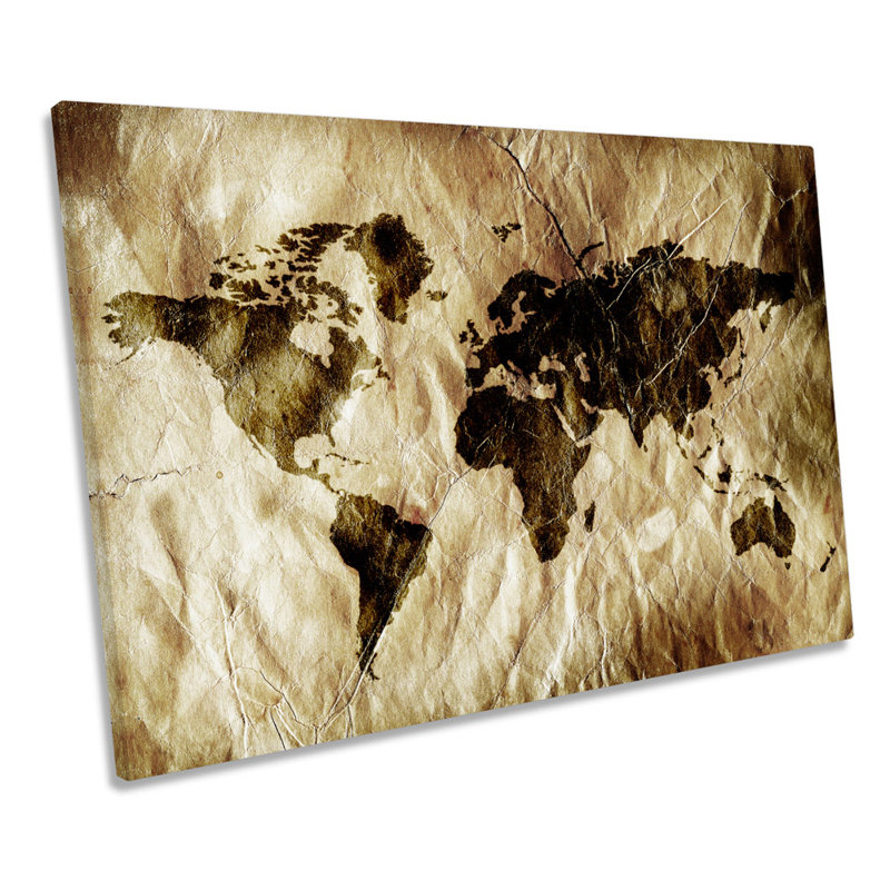 Map Of The World Grunge Design - Wrapped Canvas Print, 30.5cm H x 45.7cm W x 2cm D