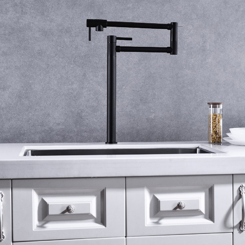 Pot Filler Faucet Extension , Matte Black Hue - Brass Manufactured, Double Handles For Precise Water Flow Control, Corrosion & Fingerprint- Surface Faucet, Feature Brass, Controlled Output, Finish