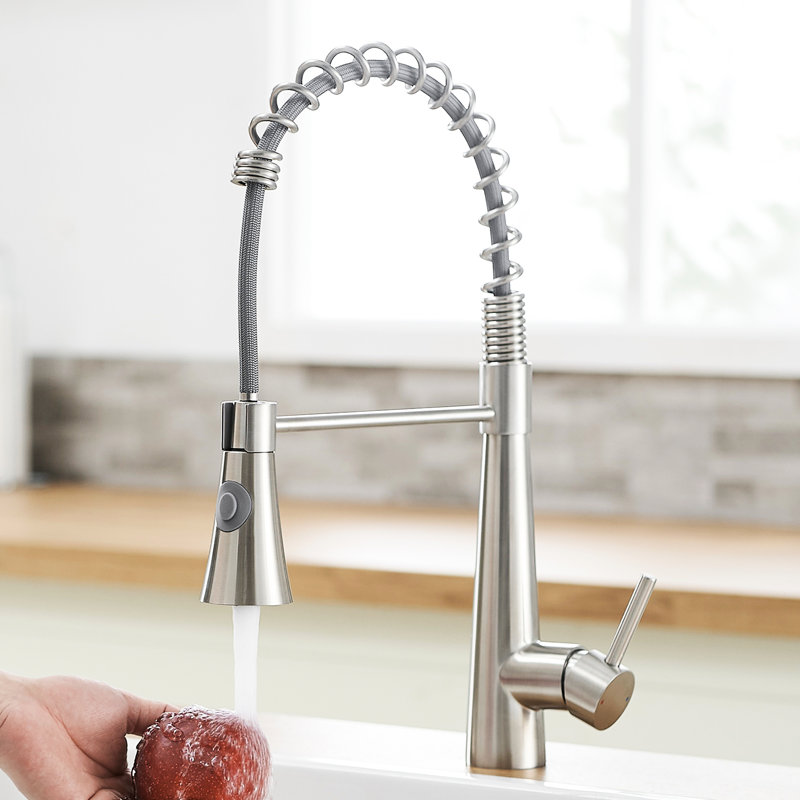 Stainless Steel Kitchen Faucet With Brushed Nickel Pull Out Spray Head - Versatile Applications Easy To Clean, Brushed Nickel