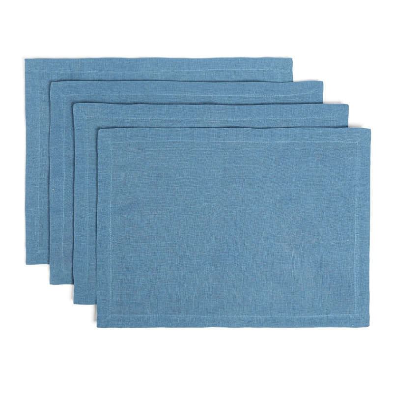 Over&Back 100% Linen Woven Placemats, Set of 4, Blue