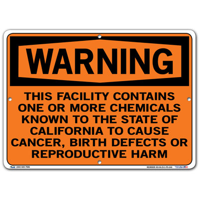 This Facility Contains One or More Chemicals that Cause Cancer, Birth Defects, Reproductive Harm Warning Sign -  Vestil, SI-W-25-C-PS-040