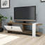 Meuble télé moderne avec nombreuses tablettes, noyer et blanc, 47,2 po x 14,6 po x 14,6 po | 100% panneau de particules enduit de mélamine, épaisseur: 0,7 pouce | Rangement élégant et fonctionnel pour le salon et les espaces de divertissement