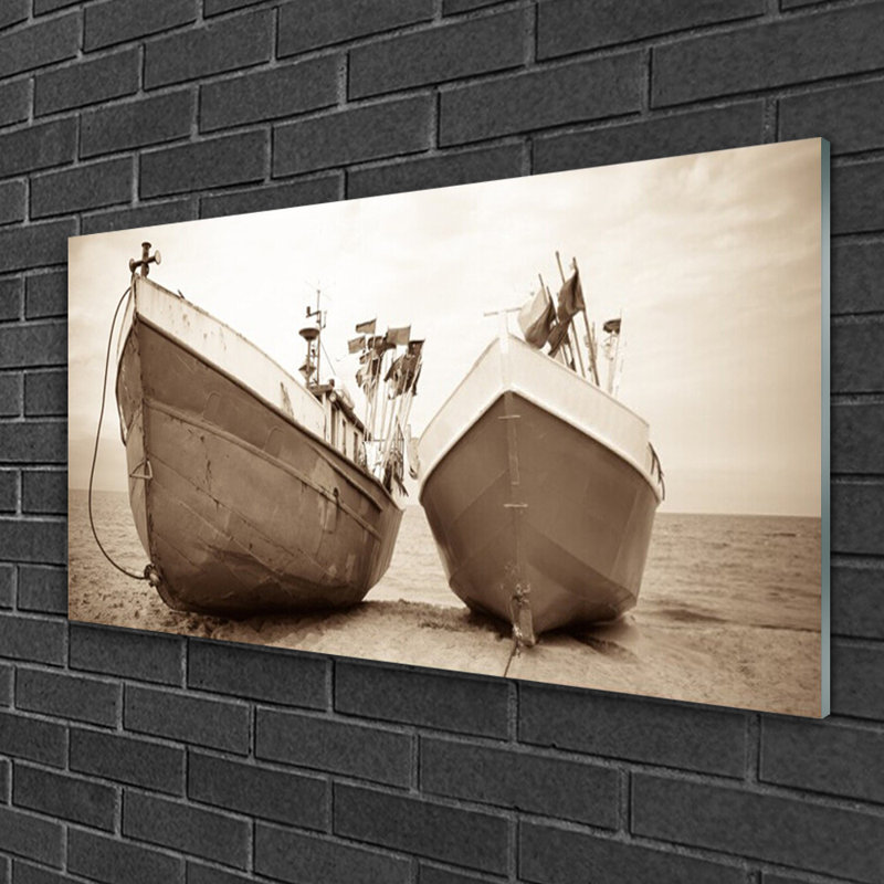 Glass Print Wall Art 100X50cm Image Printed On Glass Decorative Wall Picture Behind Toughened / Tempered Safety Real Glass For Kitchen & Living Room Theme: Boats Landscape