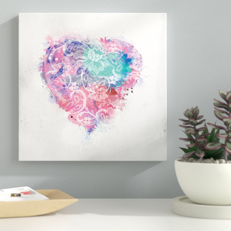 «Lace Heart», impression sur toile tendue, H 18 po x l 18 po x P 1,5 po, Toile avec cadre noir, Pas de tapis