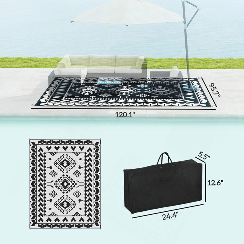 Tapis de patio pour la décoration, tapis de camping extérieur portable, tapis réversible, pour l'intérieur et l'extérieur