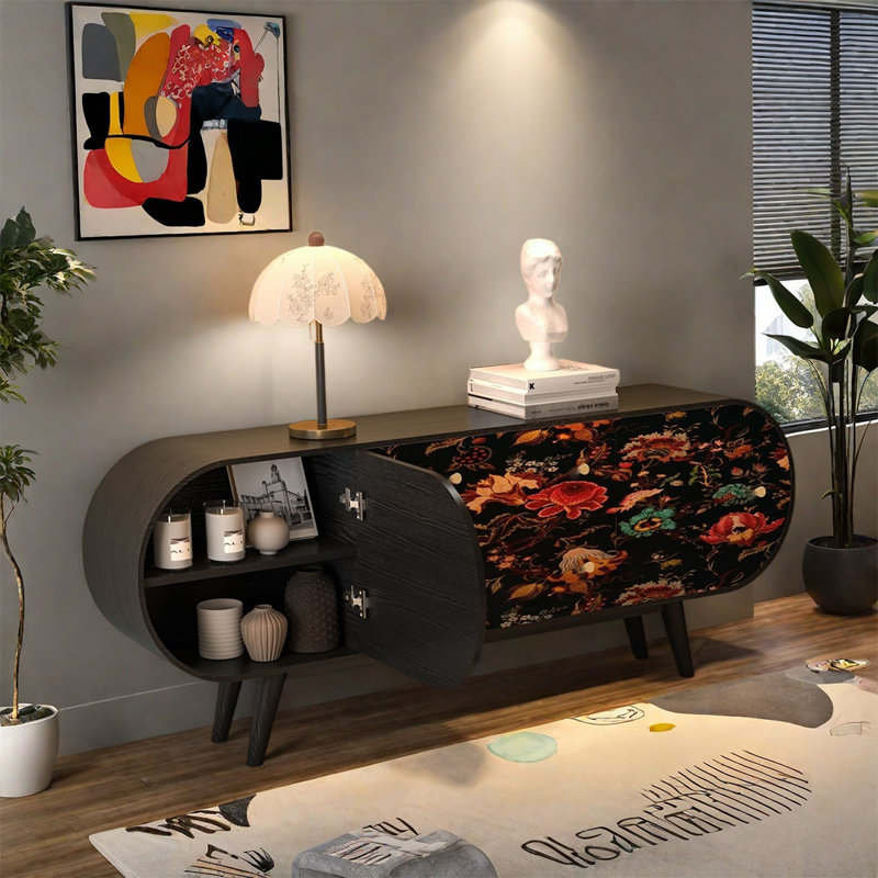 Buffet en pin avec tablettes et tiroirs