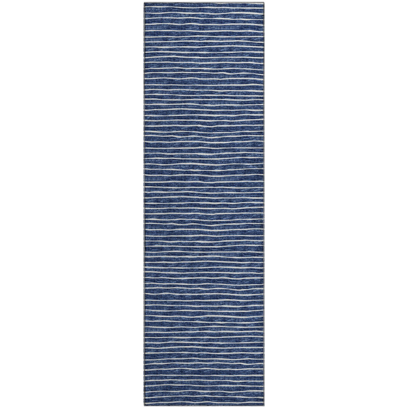 Premium Machine Washable Vaseem AMF138 Navy Rug, Runner 2'3" x 7'6"