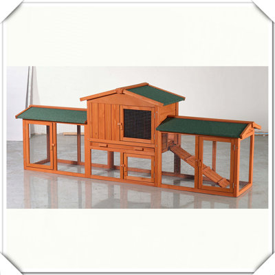 Large Wooden Rabbit Hutch Spacious Run Waterproof Roof Pull-Out Tray Ramp Pet House