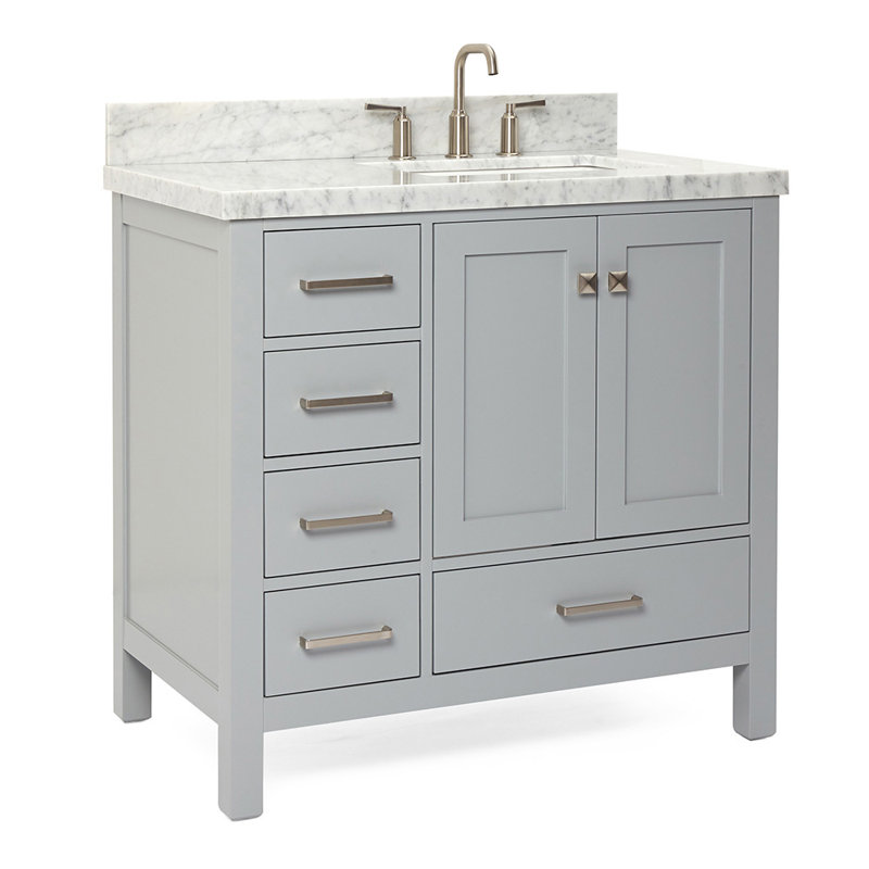 Cambridge 37'' W Single Vanity, Carrara Marble, Brushed Nickel, Gray