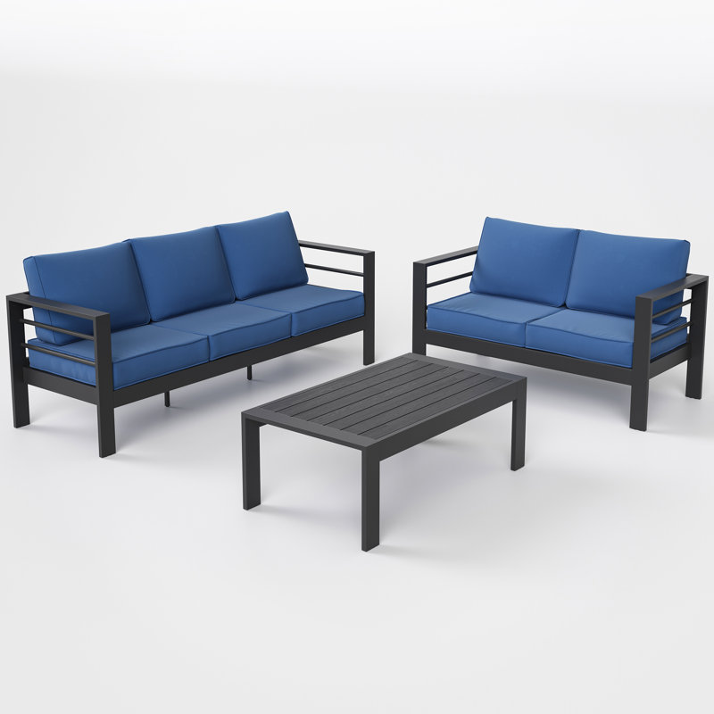 Ensemble de conversation d'extérieur pour 5 personnes avec coussins Annali, Bleu, Gris anthracite