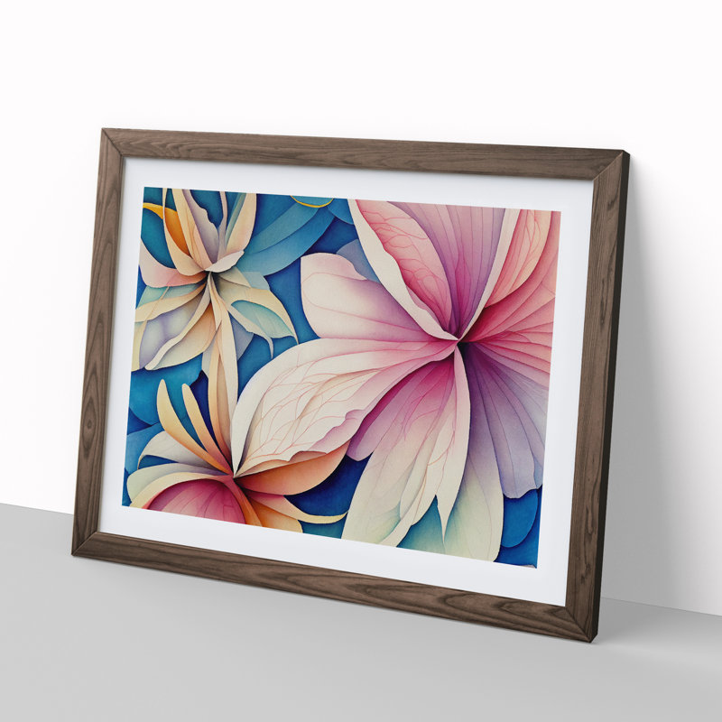 Resplendent Flowers - Single Picture Frame Painting, 25cm H x 34cm W x 2cm D, Walnut Framed