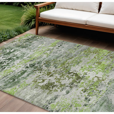 Tapis intérieur/extérieur lavable, abstrait, vert artichaut, ivoire et gris, 2,74 m x 3,66 m