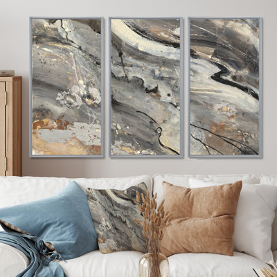 Fire and Ice Minerals II - Farmhouse, ensemble d'art mural sur toile encadré de 3