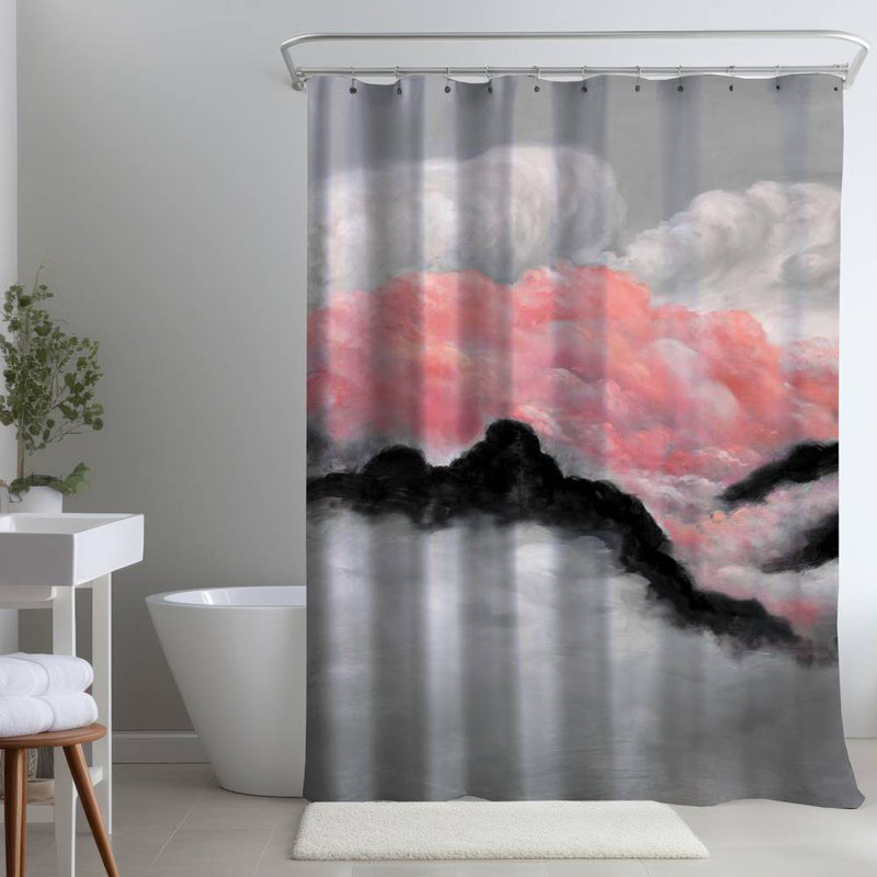 Shower Curtain LA61 – Polyester Shower Curtain, Dye Sublimation Print, 71" W × 74" L, Gray/Pink
