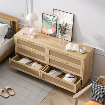 Armoire de rangement 59,6 po à 6 tiroirs en rotin avec tiroirs, pour chambre à coucher, salon